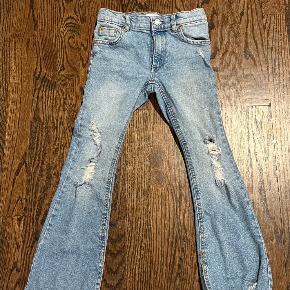 Girls Zara Blue Distressed Flared Jeans